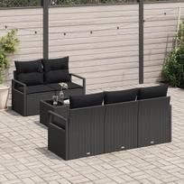 vidaXL Sodo Sofų Rinkinys su pagalve 6 pcs Juoda poliratanas