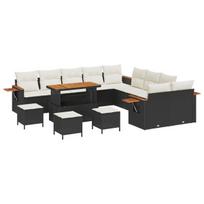 vidaXL Sodo Sofų Rinkinys su pagalve 14 pcs Juoda ir kreminė