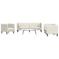 vidaXL Chesterfield sofų komplektas su pagalvėlėmis, 3 dalių, kreminė