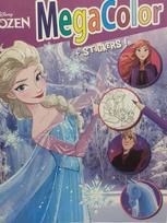 SPALVINIMO KNYGELĖ DISNEY MEGA COLOUR FROZEN SU LIPDUKAIS ANNA OLAF ELZA SVEN