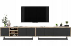 TV Spintelė Meble Lindner Ąžuolas Wotan Juoda Matinė su Metaliniais Rėmais 300 cm, 300 x 53 x 35