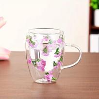 Stilingas moterų dvigubo stiklo puodelis, Rožinė neužmirštuolė【350 ml】