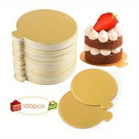 Mini apvalūs tortų padėkliukai, auksiniai, 9 cm, 100 vnt
