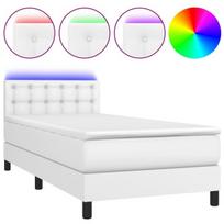 vidaXL Lova su spyruoklėmis/čiužiniu/LED, balta 100x200cm dirbtinė oda