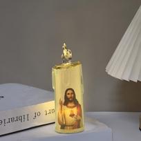 LED elektroninė žvakė su Jėzaus atvaizdu, auksinė, FS-06