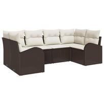 vidaXL Sodo Sofų Rinkinys su pagalve 6 pcs Ruda Poli ratanas