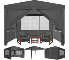 Sodo paviljonas 3x3 m su 4 sienelėmis, langais ir UV50 apsauga, pilkas