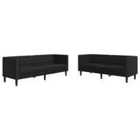 vidaXL Chesterfield sofų komplektas, 2 dalių, juodas, dirbtinė oda