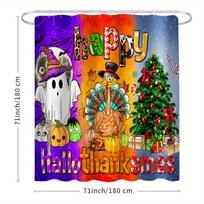 Šventinė dušo užuolaida „Happy Hallothanksmas“ su kabliukais, Dušo užuolaida 180,34cm*180,34cm