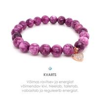 Kvarcinė apyrankė „Violetinė“ ir širdelė su rožiniu auksu (8 mm)