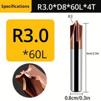 Volframo plieno vidinis R frezavimo antgalis R3.0*60L, R3.0-D8-60