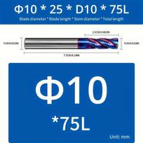 Frezos dydžio etiketė: Ø10 * 75L mm, 1vnt 10-25-D10-75L