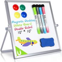 Interaktyvios lentos, magnetinė sauso trynimo lenta – nešiojama 10"x10" lenta su stovu, žymekliais ir magnetais vaikams