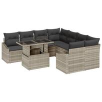 vidaXL Sodo Sofų Rinkinys 9 pcs Šviesiai pilka Poli ratanas