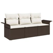 vidaXL Sodo Sofų Rinkinys su pagalve 3 pcs Ruda Poli ratanas