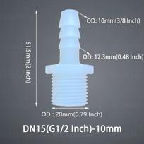 Plastikinė žarnos jungtis su išoriniu sriegiu G1/2, G1/2–10 mm (3/8 colio)