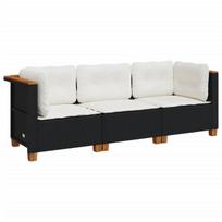 Trivietė sodo sofa，Lauko sofa su pagalvėlėmis, juodos spalvos, poliratanas CFE24561
