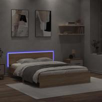 vidaXL Lovos rėmas su galvūgaliu ir LED, sonoma ąžuolo, 160x200cm