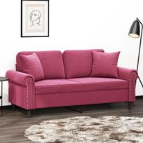 vidaXL Dvivietė sofa su pagalvėlėmis, raudonojo vyno, 140cm, aksomas