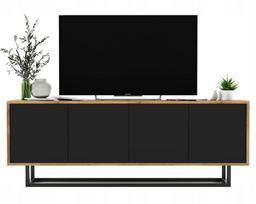 TV Spintelė Meble Lindner Loft Ąžuolas Wotan Juoda Matinė su Metaliniu Rėmu 150 cm, 150 x 53 x 35