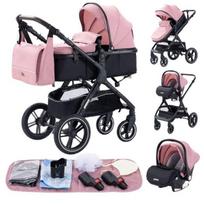 YAZOCO - 3 in 1 kūdikio vežimėlis, kombinuotas automobilio sėdynė, lopšys, trijų dalių, apverčiamas, reguliuojamas, aukštos kokybės, nepraduriančios padangos, rožinė