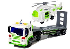 Žaislinio autotrasporterio ir malūnsparnio rinkinys Lean Toys, baltas/žalias, 2 d.