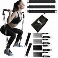Treniruočių lazda su pasipriešinimo gumomis MuscleForge, 100 cm, juoda