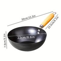1 vnt. mažas geležinis puodas, kiniškas wok , Viena rankena, neprideganti maža geležinė keptuvė 22 cm