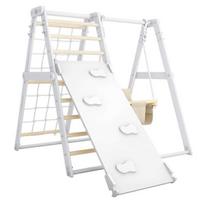 Daugiafunkcis medinis sporto kompleksas vaikams SANRO R-WOOD su čiuožykla/laipiojimo lenta, baltas, 108,5x109x96cm, iki 50kg, -