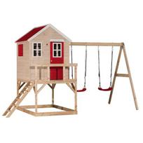 Medinis namelis vaikams, žaidimų aikštelė su sūpynėmis, Wendi Toys M27R, raudona, 192 x 405 x 242 cm