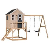 Medinis namelis vaikams, žaidimų aikštelė su sūpynėmis, Wendi Toys M27G, pilka, 192 x 405 x 242 cm
