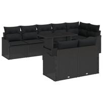 vidaXL Lauko poilsio komplektas su pagalve 9 pcs Juoda Poli ratanas