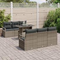 vidaXL Sodo Sofų Rinkinys su pagalve 7 pcs Pilka Poli ratanas