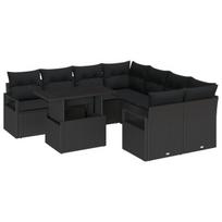 vidaXL Sodo Sofų Rinkinys su pagalve 9 pcs Juoda poliratanas