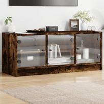 Tv spintelė su stiklinėmis durelėmis, dūminė, 102x37x42cm