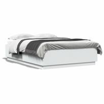 vidaXL Lovos rėmas su LED, baltas, 150x200cm, apdirbta mediena