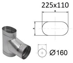 Elipsės formos trišakis siauroje pusėje. AxB/D=225x110/160 mm.