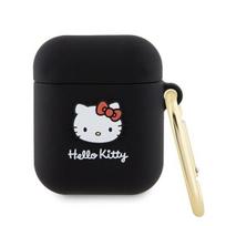 Hello Kitty Apple Airpods 1/2 dėklas, juodas, silikoninis, 3D, Kitty Head, ausinės