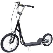 HOMCOM vaikiškas paspirtukas 16/12 colių paspirtukas su stabdžiais, miesto paspirtukas, kickboard vaikams nuo 5 metų, juodas, 135x58x92-100 cm