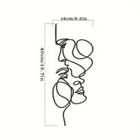 Abstrakti metalinė sienos dekoracija veido linijų motyvu, 40 cm / 15,57 colio