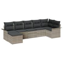 vidaXL Sodo Sofų Rinkinys su pagalve 7 pcs Šviesiai pilka Poli ratanas