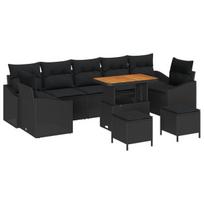 vidaXL Sodo Sofų Rinkinys su pagalve 10 pcs Juoda Poli ratanas