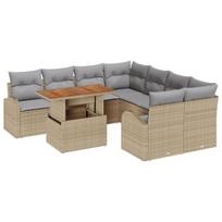 vidaXL Sodo Sofų Rinkinys su saugykla 9 pcs Smėlio Poli ratanas
