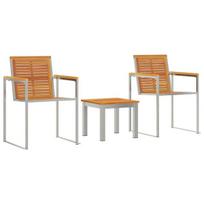 vidaXL Saulės gultas 3 pcs Ruda Kietos akacijos mediena