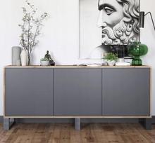 Komoda Meble Lindner Ąžuolas Wotan Grafito Matinė 168 cm su Trimis Metaliniais Rėmais, 168 x 72 x 35