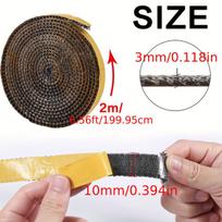 Lipni dūmtraukio sandarinimo juosta 3mm x 10mm x 2m, 2PC2m krosnelės sandariklis aukštos temperatūros dvipusiai klijai