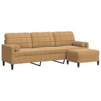vidaXL Trivietė sofa su pakoja, rudos spalvos, 210cm, aksomas