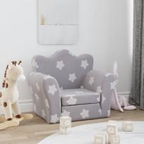 Vaikiška sofa-lova, pilka, minkštas pliušas, su žvaigždėmis