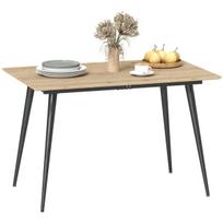 HOMCOM Išskleidžiamas valgomojo stalas 120/160 x 75 cm Virtuvės stalas 6-8 asmenims, modernus valgomojo stalas su plieninėmis kojomis, natūralios spalvos, Natūrali mediena