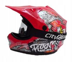 Raudonos spalvos Junior Cross BMX šalmas su akiniais ir pirštinėmis XS 51-52cm